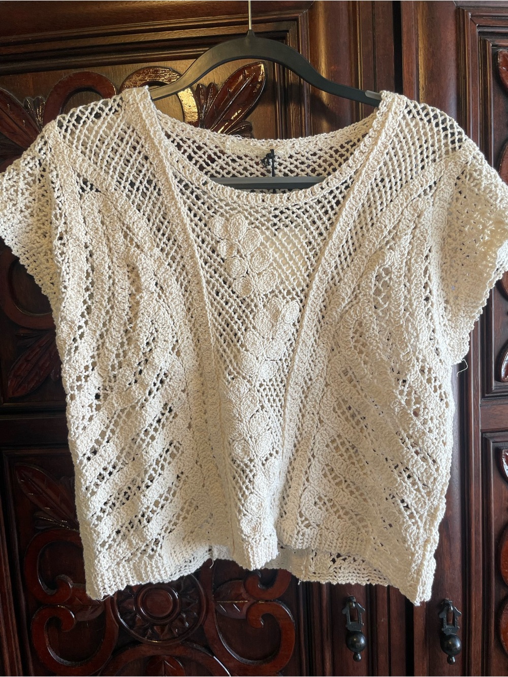 Cream Openwork Crochet Sweater Top - Women NWT